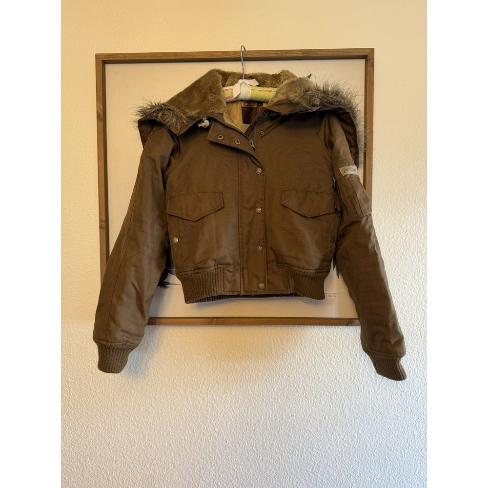 Y2K Vintage Brown Faux Fur Hood Cropped Bomber Jacket – Dire Oxygen Size S Euro